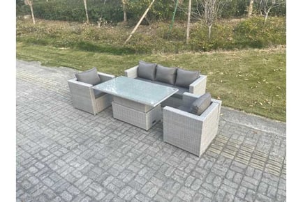 Light Grey Rattan Sofa Set Rising Table