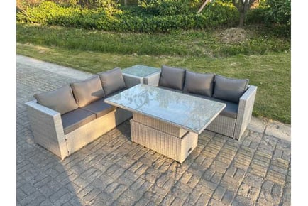 Light Grey Rattan Lounge Sofa Set Table