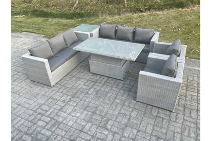 Light Grey Rattan Sofa Set Rising Table