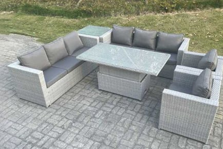 Light Grey Rattan Sofa Set Rising Table