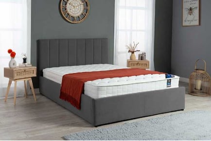 Panel Plush Velvet Ottoman Storage Bed Frame, 1000 Pocket Mattress, Steel, 6ft Superking