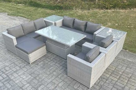 Elegant Light Grey Rattan Sofa Set with Rising Table