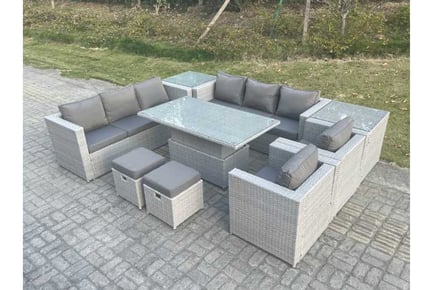 Light Grey Rattan Sofa Set Rising Table