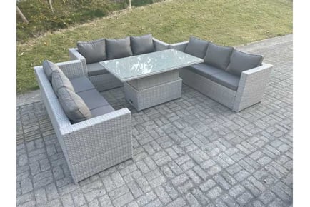 Light Grey Rattan Sofa Set Rising Table