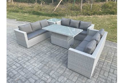 Light Grey Rattan Sofa Set Rising Table