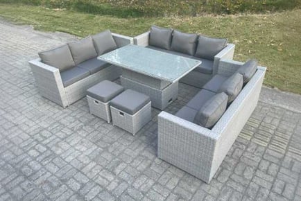 Light Grey Rattan Sofa Rising Table