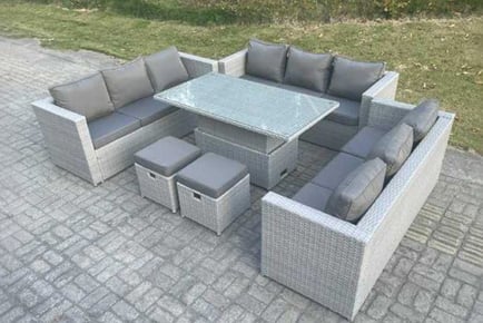 Light Grey Rattan Sofa Rising Table