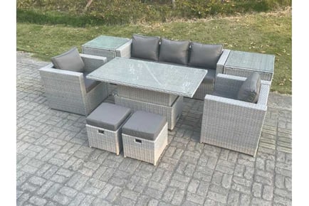 Light Grey Rattan Sofa Rising Table