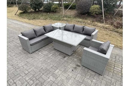 Light Grey Rattan Sofa Set Rising Table