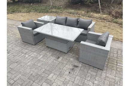 Light Grey Rattan Sofa Set Rising Table