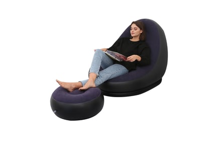 2pc Inflatable Chair and Stool Set & Pump - 3 Colours