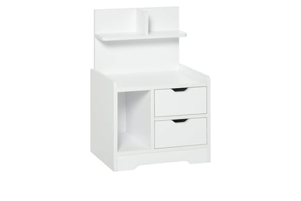 White Bedside Table with 2 Drawers and Shelves