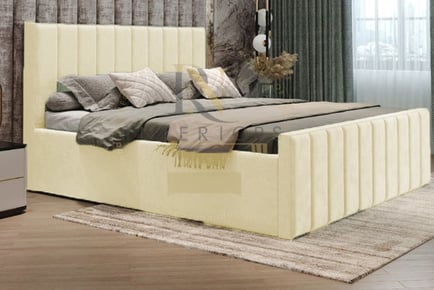 Plush Fabric Cream Ottoman Sleigh Bed Frame - 5 Sizes