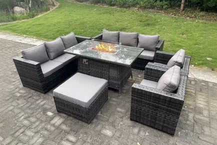 Rattan Garden Sofa Set Fire Pit Table