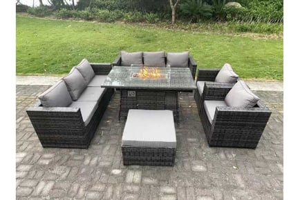 Rattan Garden Sofa Set Fire Pit Table