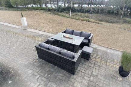8-Seater Rattan Sofa Set Fire Pit Table