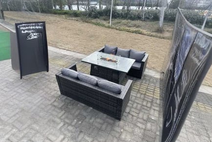 6-Seater Rattan Sofa Set Fire Pit Table