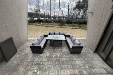 9-Seater Rattan Sofa Set Fire Pit Table