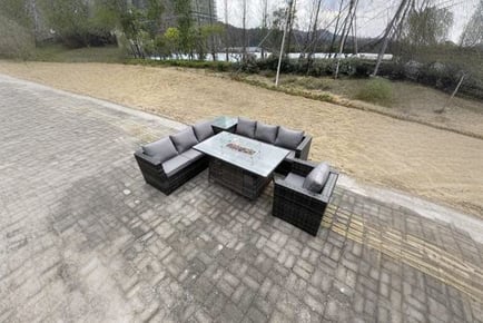 7-Seater Rattan Sofa Set Fire Pit Table