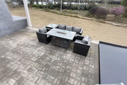 Rattan Lounge Sofa Set Fire Pit Table