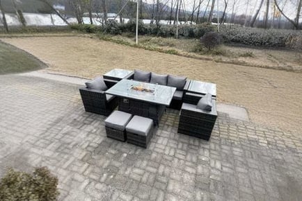 Rattan Garden Sofa Set Fire Pit Table