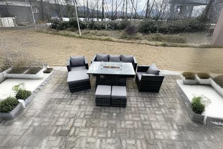 Rattan Garden Sofa Set Fire Pit Table