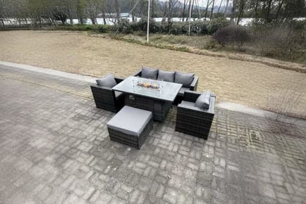 Rattan Garden Sofa Set Fire Pit Table