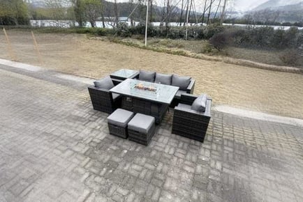 Rattan Garden Sofa Set Fire Pit Table