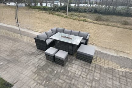 9-Seater Corner Sofa Set Firepit Table