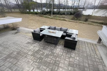 Rattan Garden Sofa Set Fire Pit Table