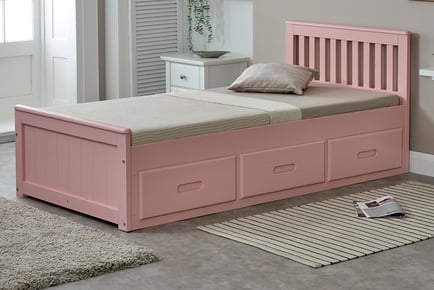 Kids' Solid Wood Bed with Storage - Mattress Optional