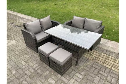 6-Seater Rattan Loveseat Sofa Set Table