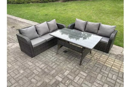 6-Seater Rattan Lounge Sofa Set Table