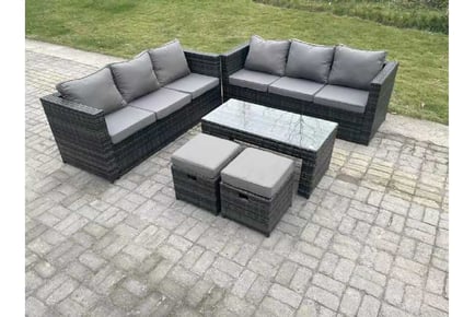 PE Rattan Sofa Set Coffee Table Stools