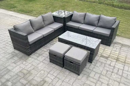 PE Rattan Sofa Set Coffee Table Stools