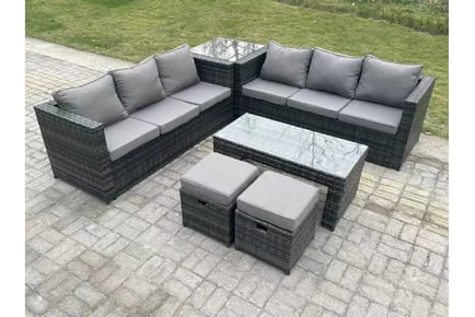 PE Rattan Sofa Set Coffee Table Stools