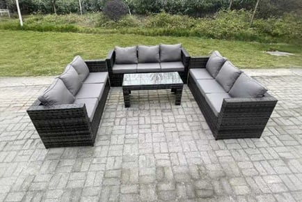 U Shape Rattan Sofa Set Coffee Table