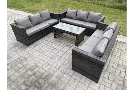 U Shape Rattan Sofa Set Coffee Table