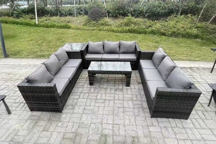 U Shape Rattan Sofa Set Coffee Table