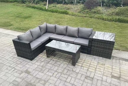 6-Seater Rattan Corner Sofa Set Table