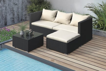 5-Piece Rattan Garden Outdoor Patio Sofa Set, Grey, With Cover