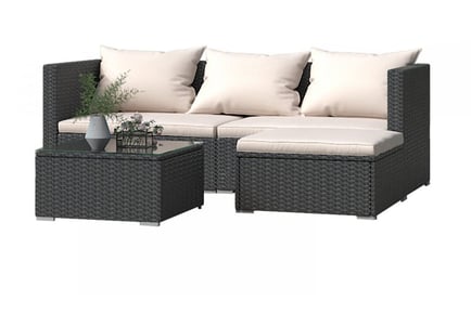 5-Piece Rattan Garden Outdoor Patio Sofa Set, Grey, With Cover