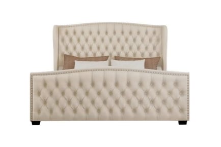 Plush Velvet Upholstered Wingback Cream Bed Frame in 5 Sizes