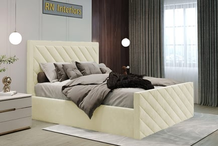 Cream Diagonal Liner Ottoman Storage Bed Frame in 5 Sizes