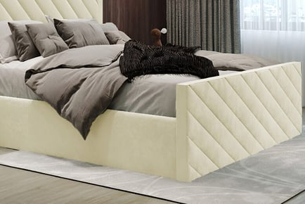 Cream Diagonal Liner Ottoman Storage Bed Frame in 5 Sizes