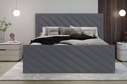 Grey Plush Fabric Upholstered Ottoman Sleigh Bed Frame in 5 Sizes