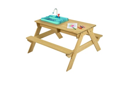 Kids' Wooden Picnic Table with Sink and Splash Tub