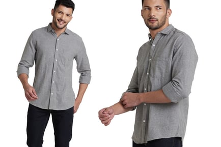 Men's Grey Flannel Long Sleeve Shirt - 4 Sizes