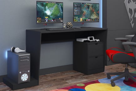 Black Gamer Desk with Storage Cabinet