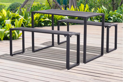 3-Piece Outdoor Garden Metal Bench with Table - Black